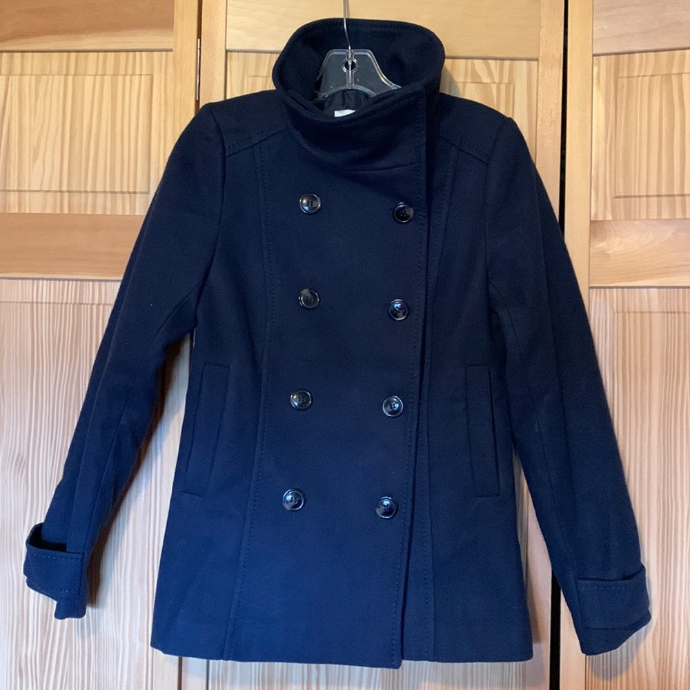 H And M Doublebreasted Peacoat Navy Blue